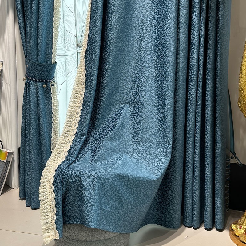 Custom French Embroidery cloth blue lace Velvet curtain valance tulle M1799