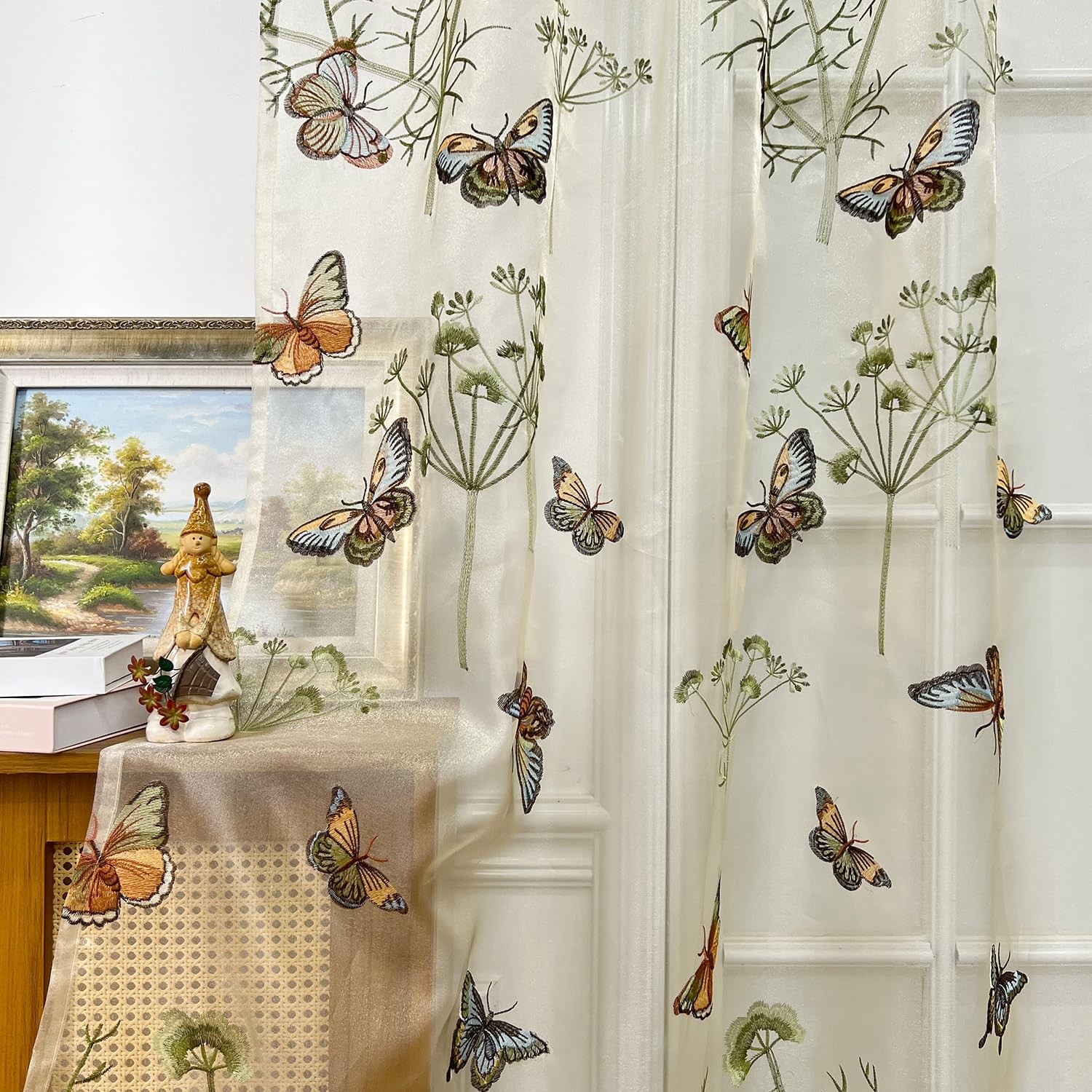Embroidered Butterfly Window Semi Sheer Curtains for Room Country Style Dande…