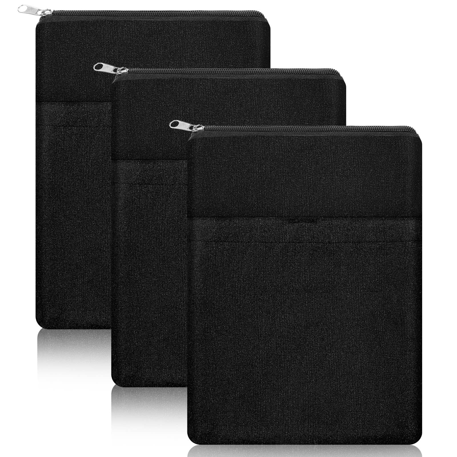 Roowest 3 Pcs Book Protector Sleeve with Zipper Covers Bag Black