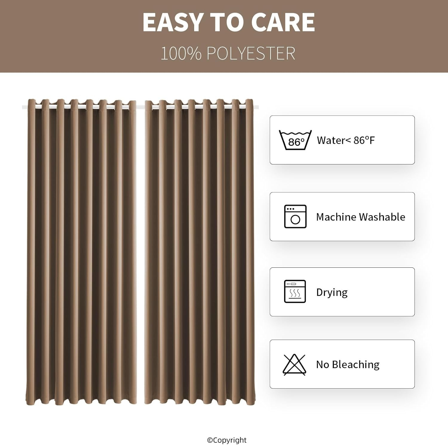 Waterproof Outdoor Curtains 105×95 – Blackout Drapes for Patio & Porch (Camel)
