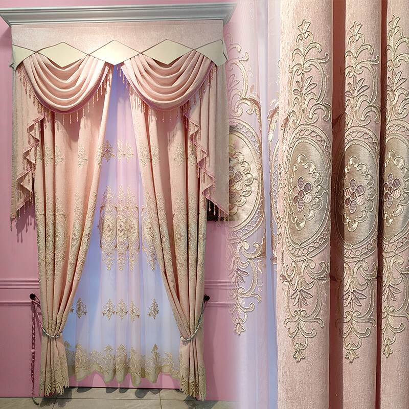 princess room pink Chenille embroidered thick cloth curtain valance drape C1594
