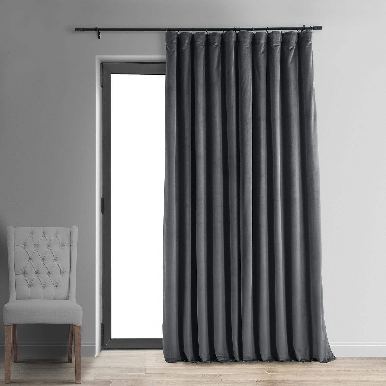 HPD Signature Velvet Thermal Blackout Curtain Rod Pocket Window 100x 84 Nat Grey