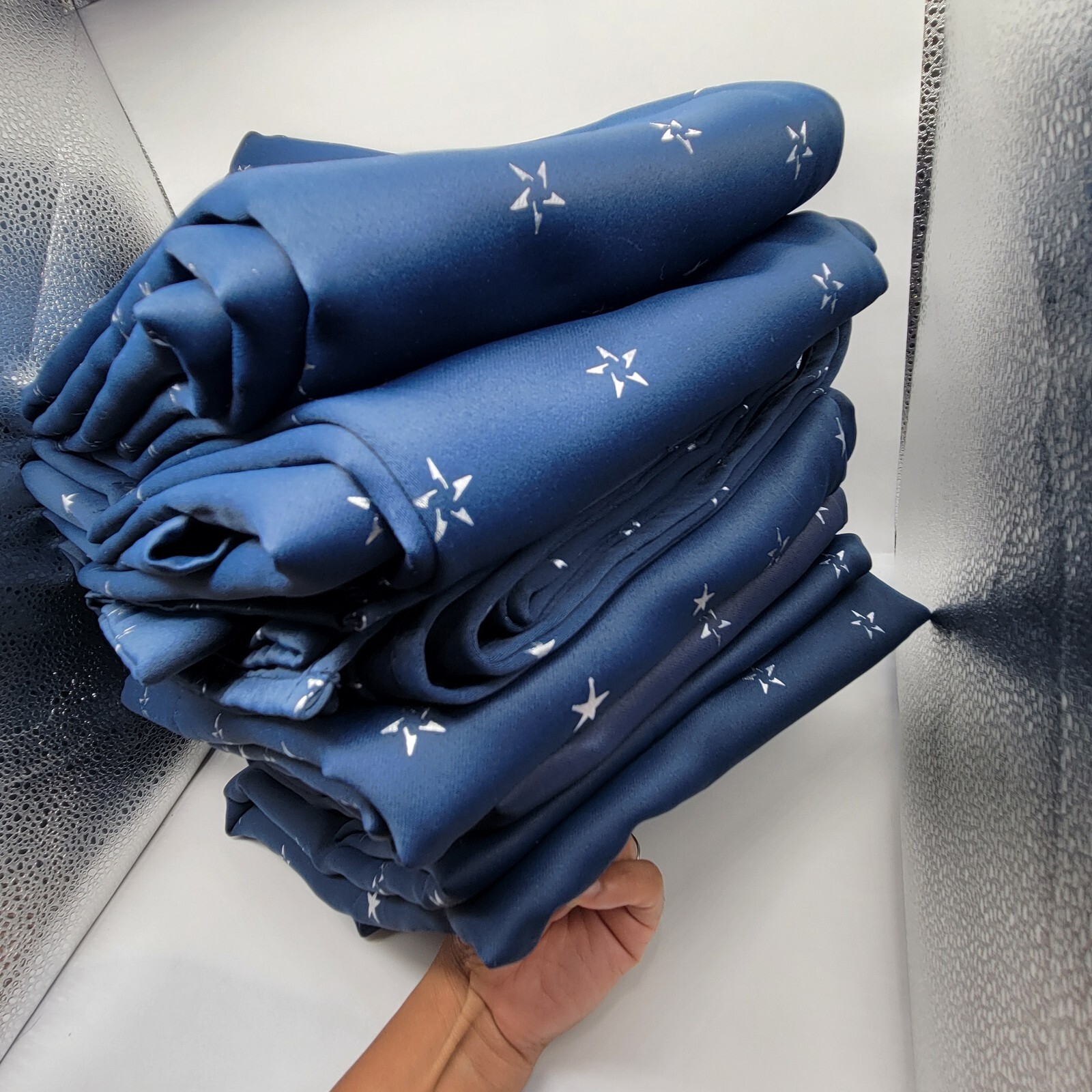 DECONOVO 100% Polyester Navy Blue 6 Panels Curtains silver Stars 42″W x 71.5″L