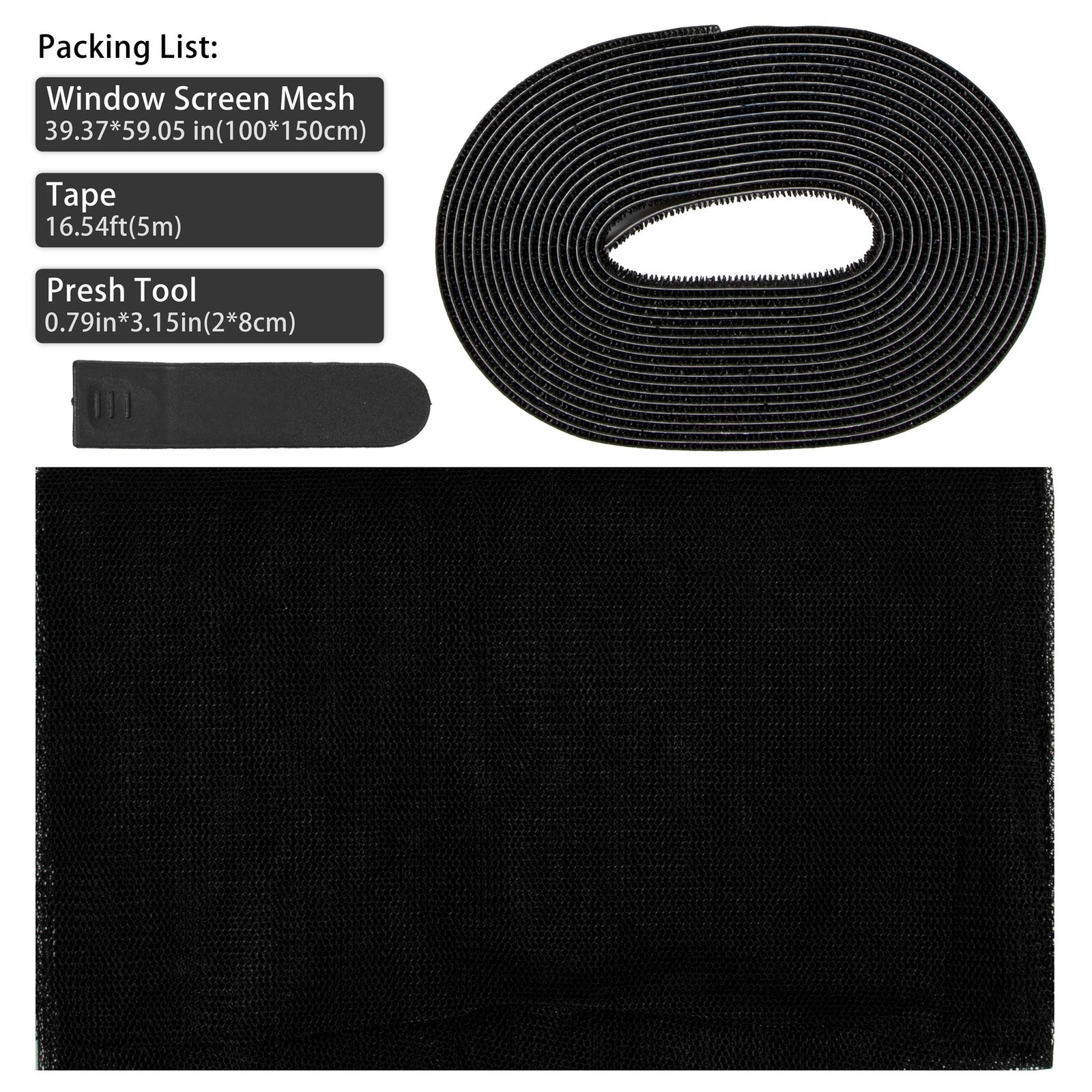 Flyzzz DIY Self-Adhesive Window Screen 39.37”x59.02” X 1 pack, Black