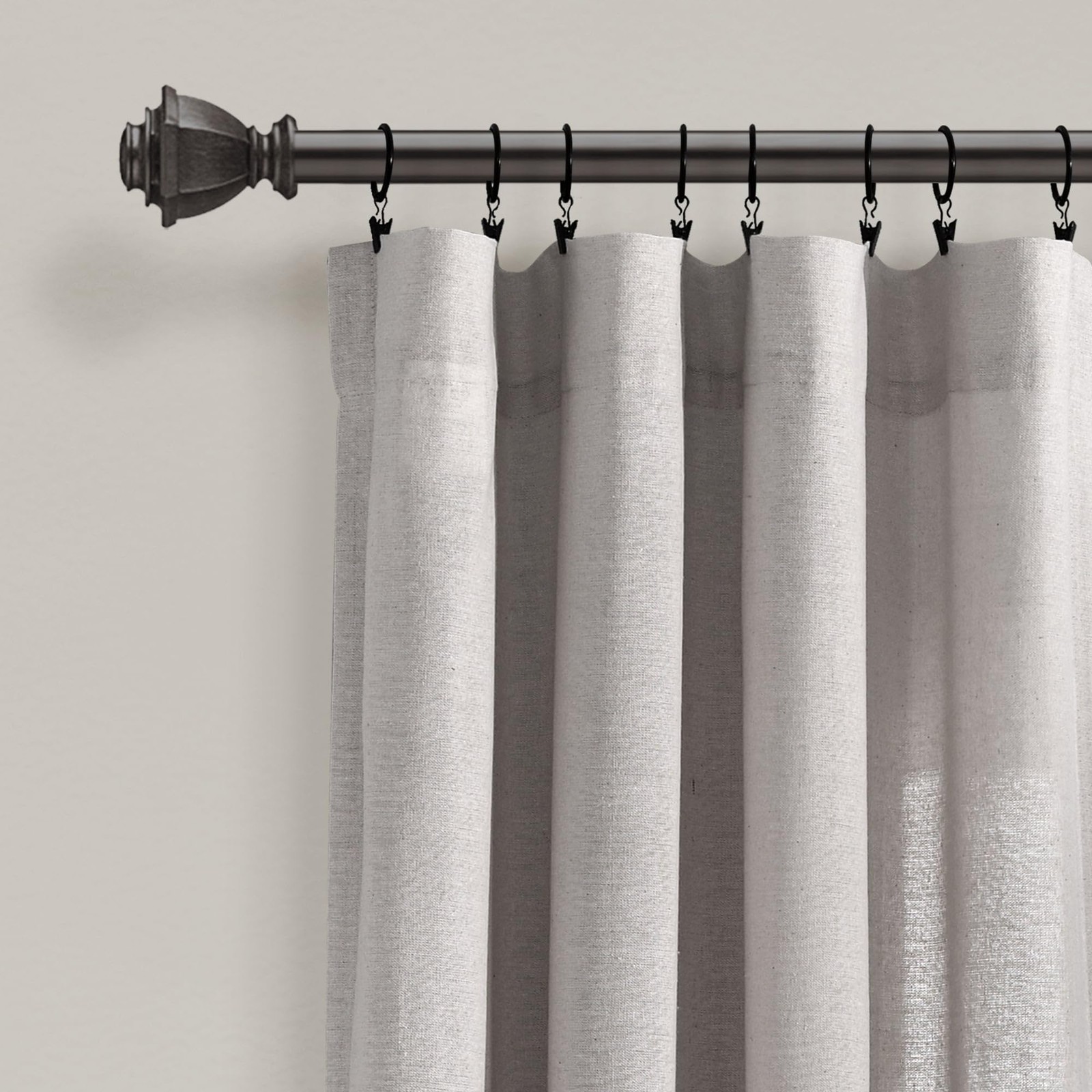 Lush Decor Linen Button Window Curtain Panel, 40″ W x 95″ L, Gray Single panel