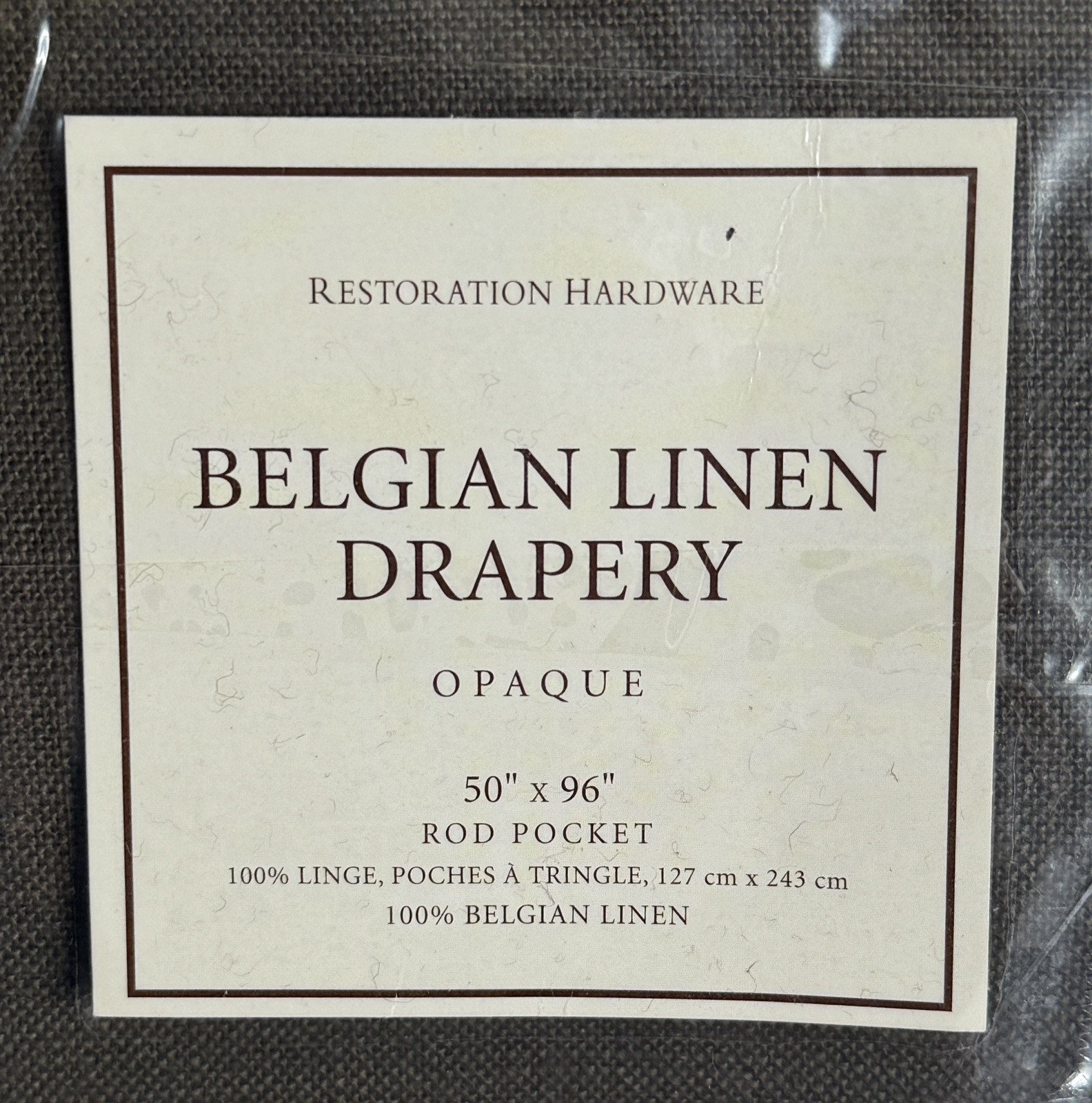 Restoration Hardware Opaque Belgian Linen Drapery RP 50″W x 96″L Chocolate $255