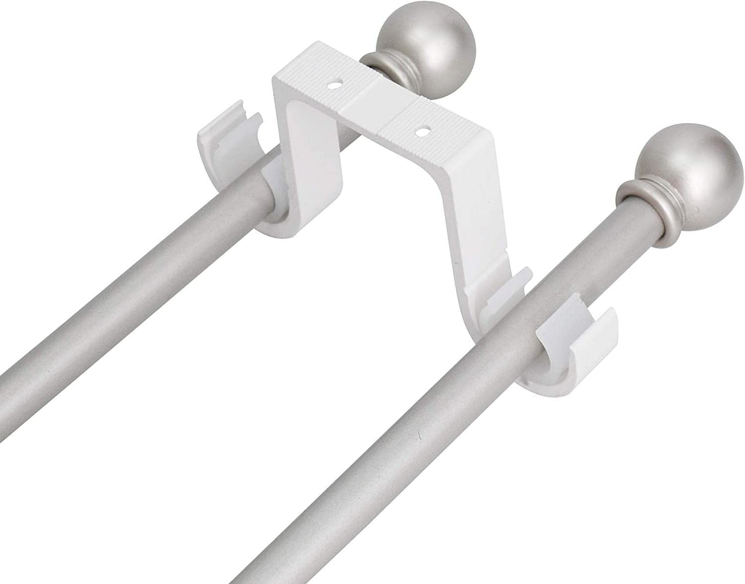 Double Curtain Rod Brackets 2Pcs, Aluminum Alloy Ceiling Mounted, White