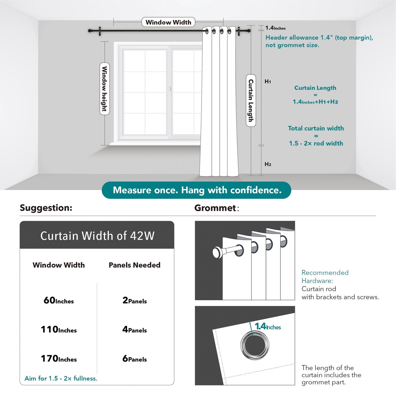 Blackout Curtains For Bedroom“set Of 2 42w X 72l Inch Thermal Insulated Noise