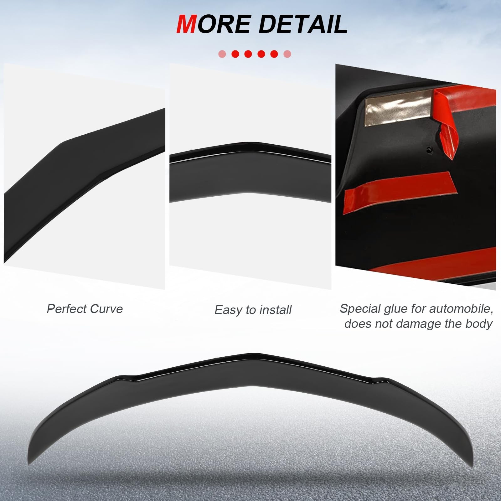 V Style Rear Trunk Lip Spoiler Wing Fits 2014-2018 Cadillac ATS Glossy Black ABS