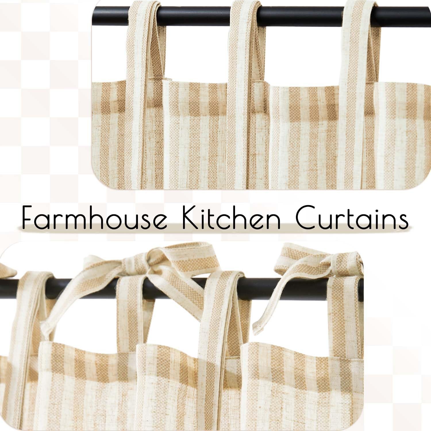 jinchan Tie Top Linen Kitchen 26″W x 24″L (Pack of 2), Striped Beige