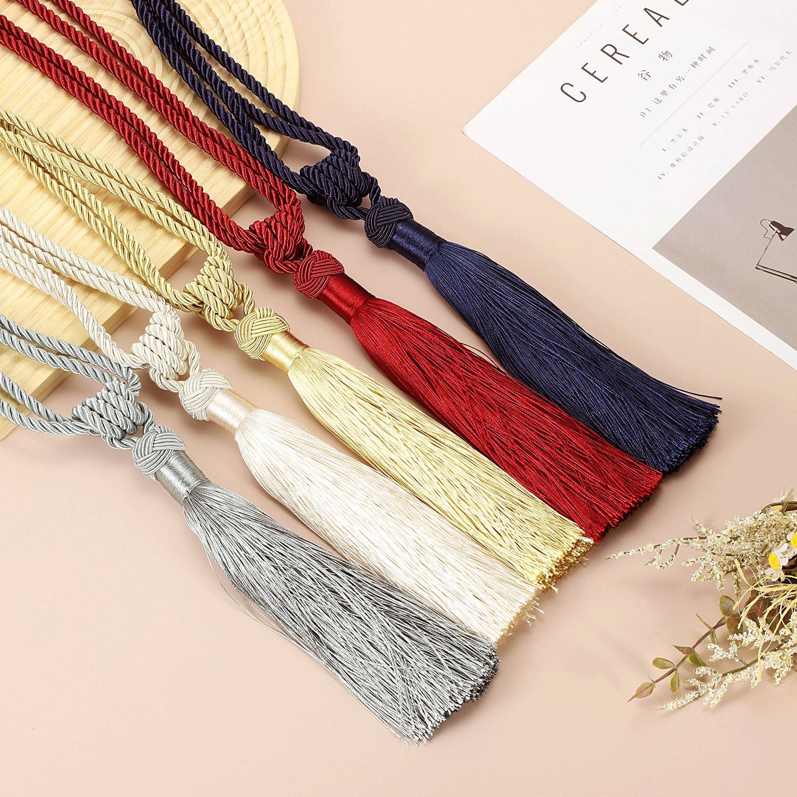 4 Pack Handmade Elegant Curtain Tiebacks with Tassel, Dark Brown