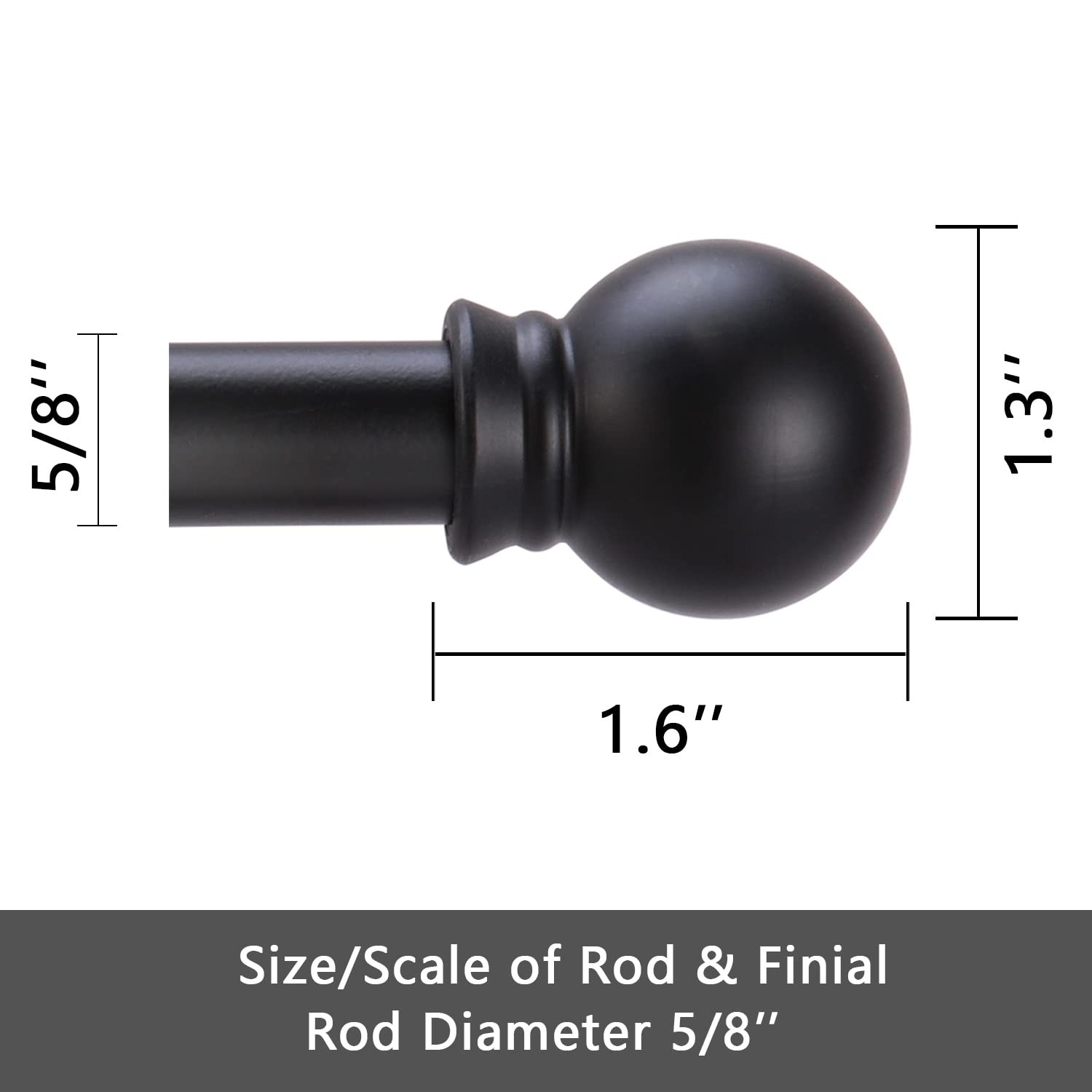 Curtain Rods for windows 32-62 inch, 5/8 inch Decorative Matte Black Splicing…