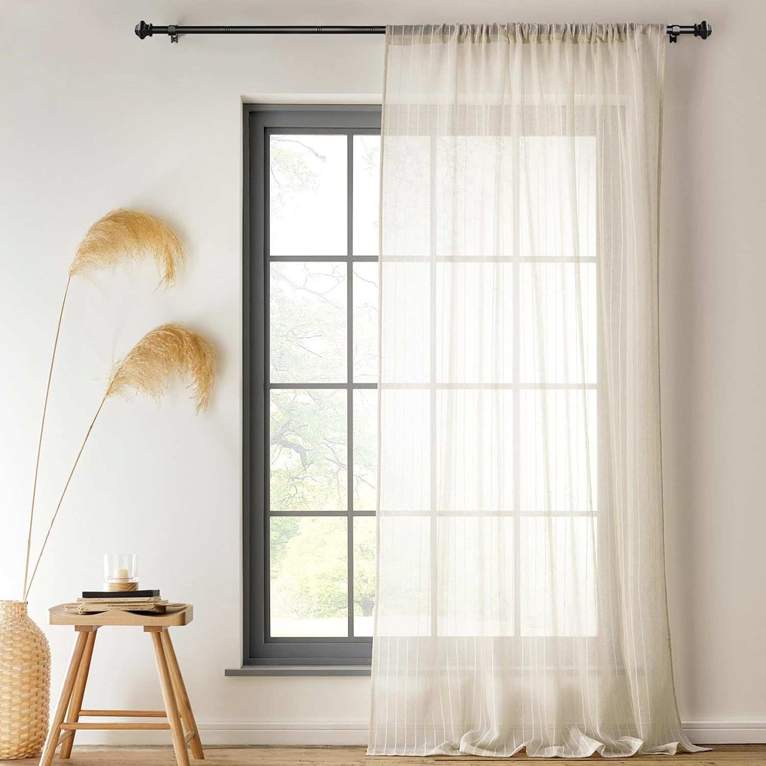 Curtain Rods for Windows 2 Pack 36-48 Inch, 5/8 Inch Matte Black Curtain Rod wit