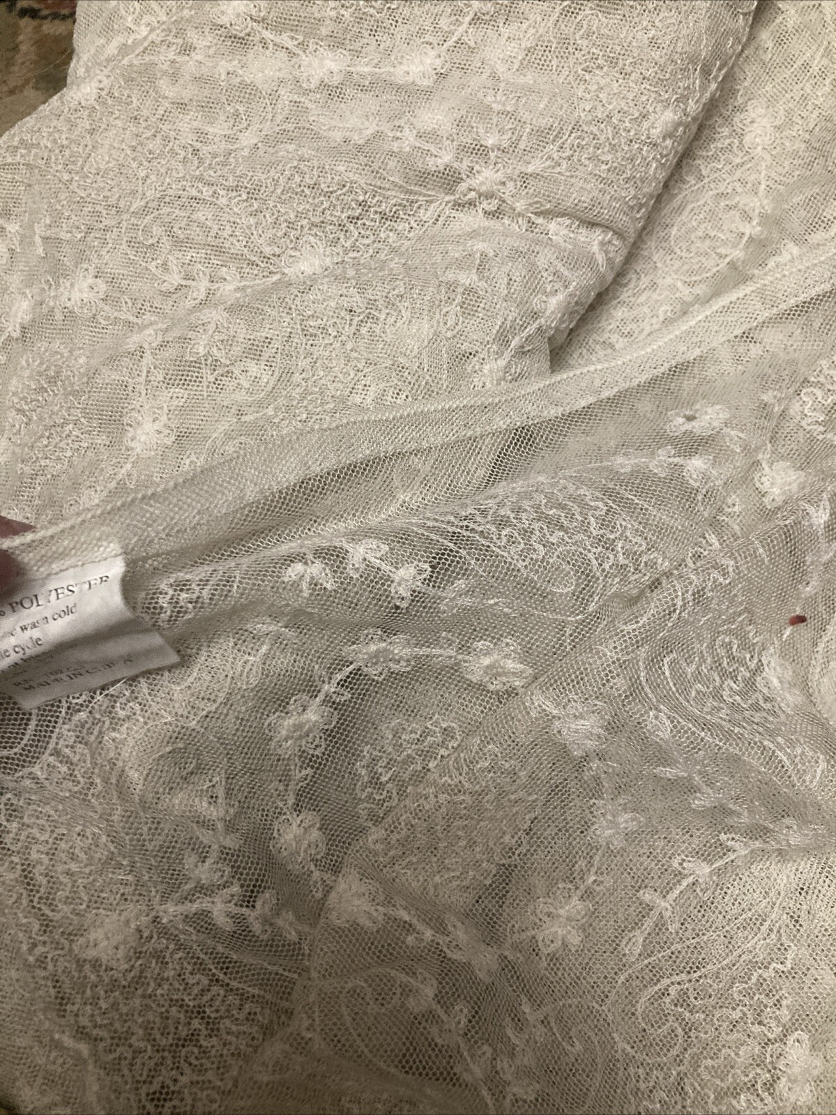 Embroidered Netting Polyester Ecru Scalloped Edge Fabric Lace Panel 240″ x 50″