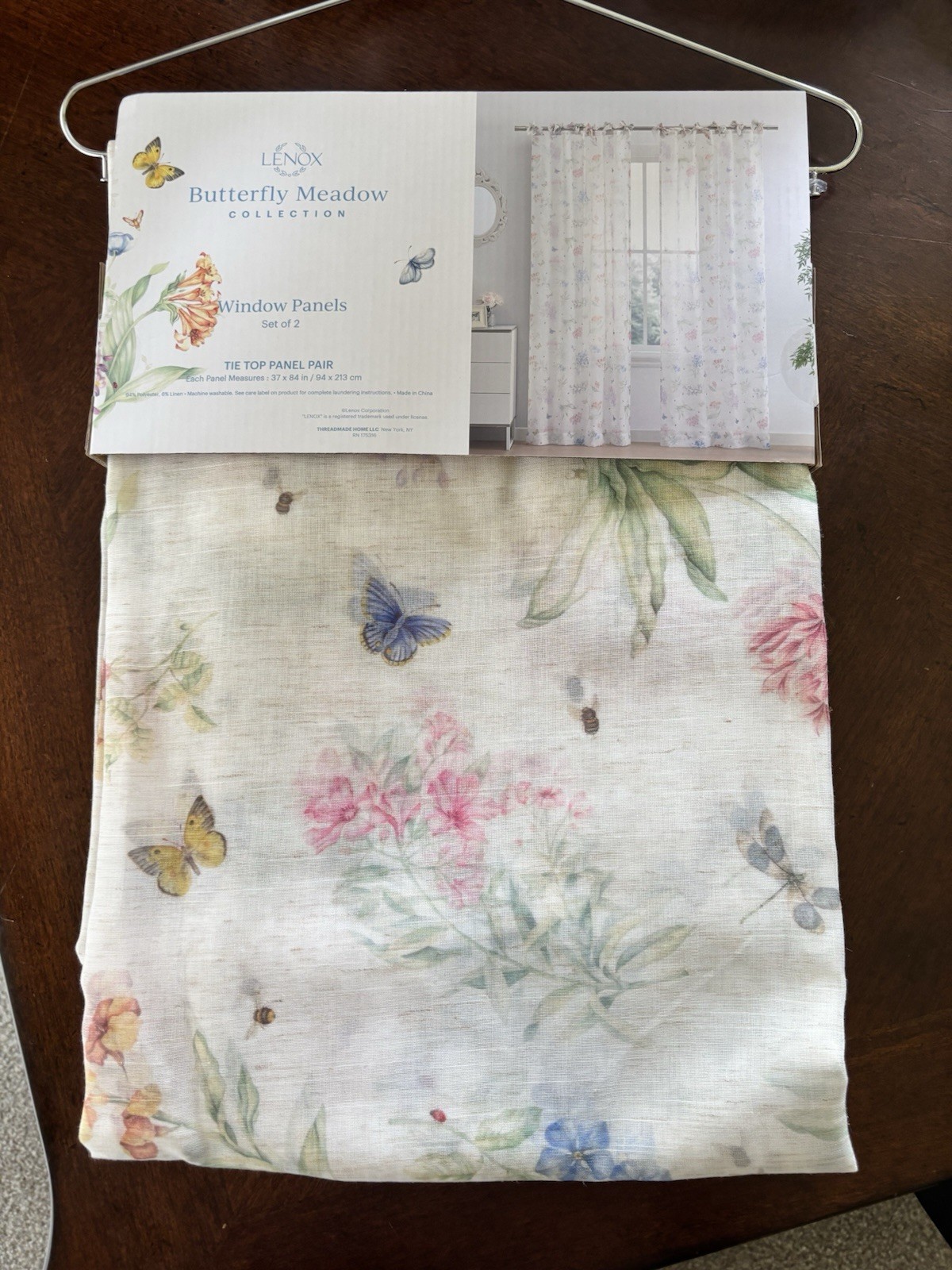 Lenox Butterfly Meadow Tie Top Curtains Drapes Panels 37″ x 84″ Set of 2