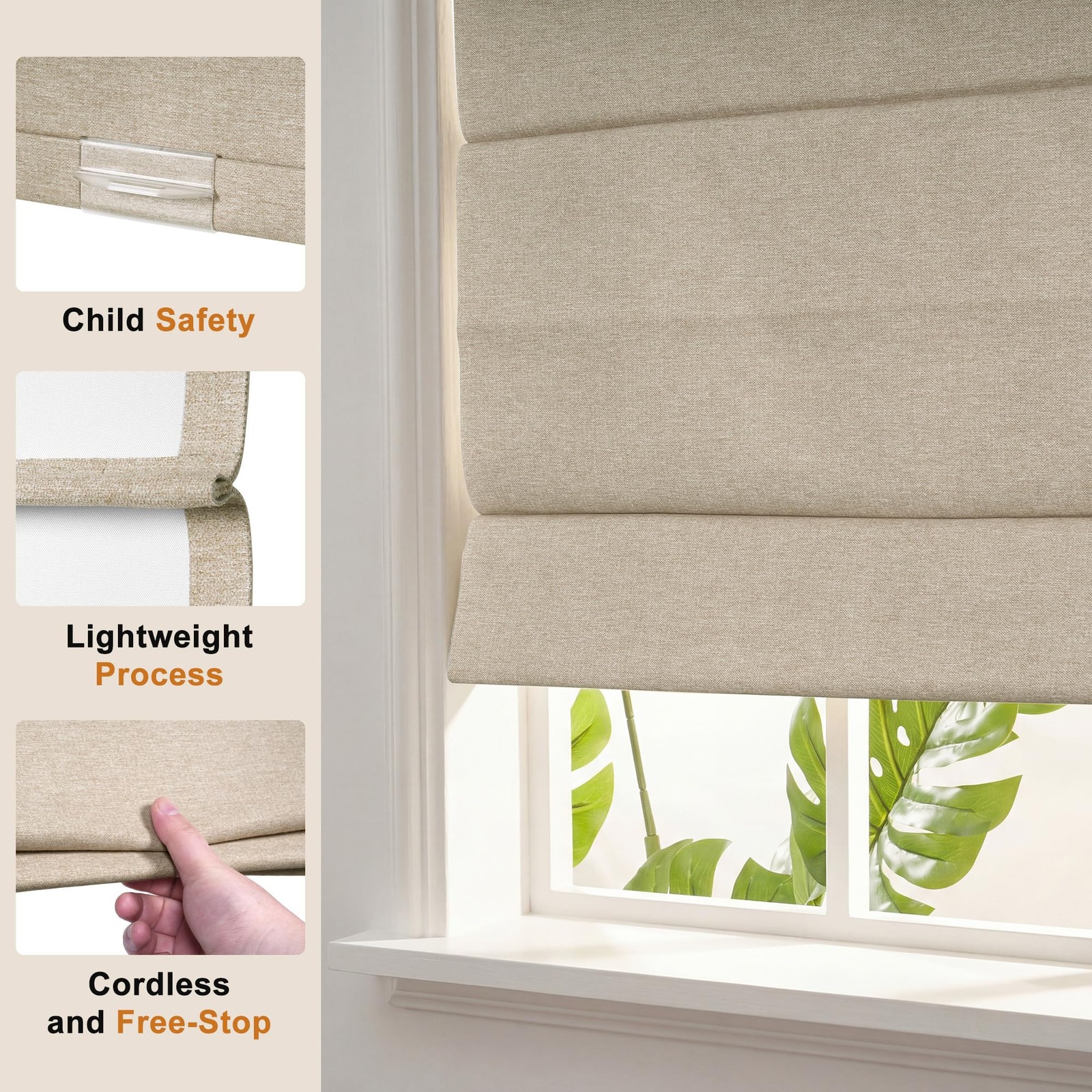 Doing-X 30″x64″ Blackout Roman Shade Oatmeal Grey
