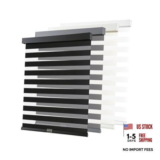 Cordless Zebra Blinds for Windows Pull Down Roller Window 20″W x 72″H Black