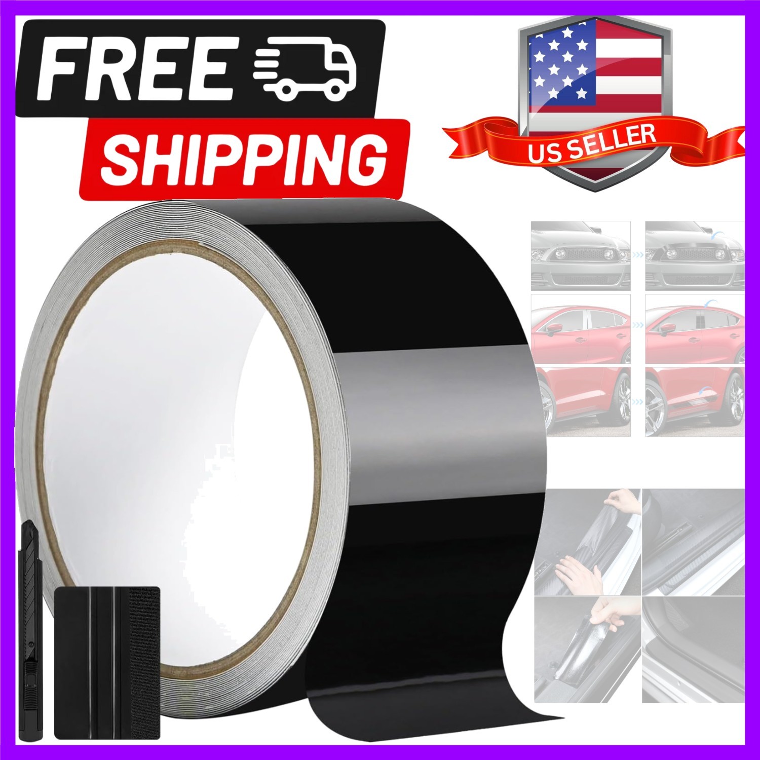 2IN X 30FT Gloss Black Vinyl Wrap for Chrome Delete Window Trim Car Door Sill…