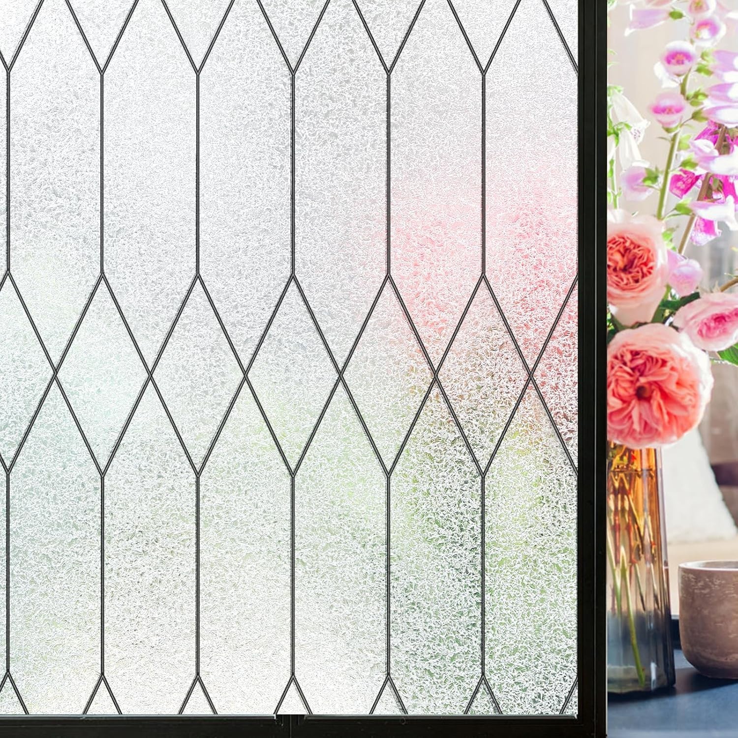 Stained Glass Window Privacy Film Frosted Static Cling UV Block 17.5×78.8
