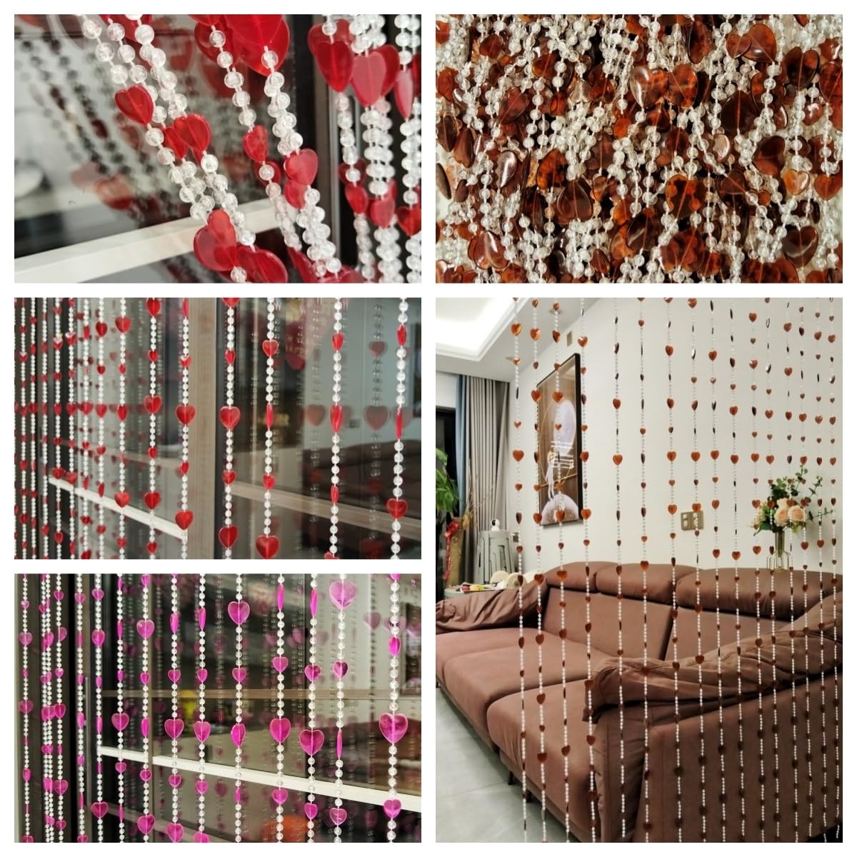 Beaded Curtain Doorways Acrylic 39″W x 78.7″L (Pack of 1), 043heart Rose Red