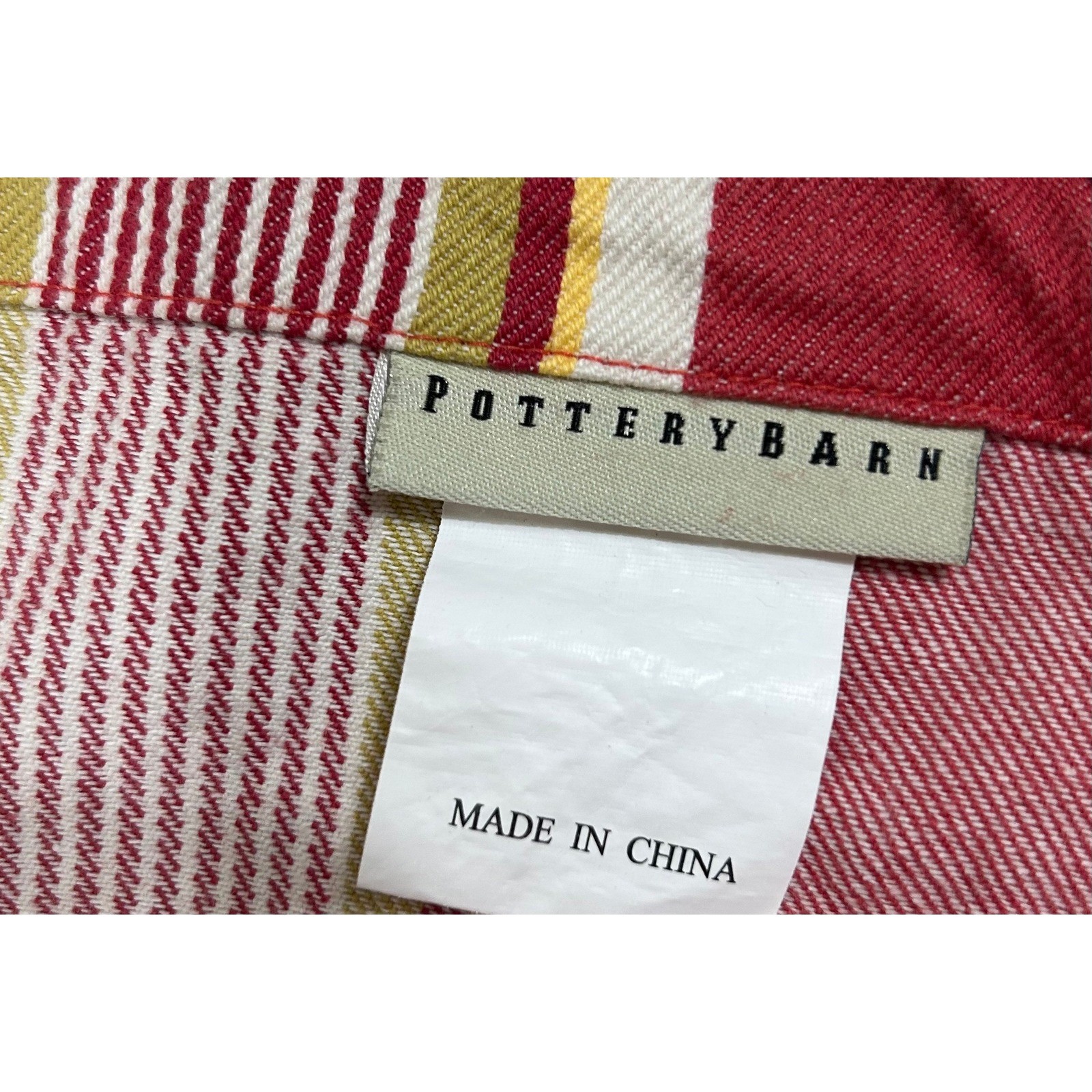 POTTERY BARN Curtains SET/2 Panels French Stripe 72×72 Red Cotton Twill Retired