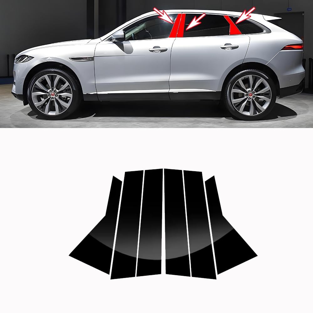 Mhqp 6Pcs Black Car Window Pillar Stickers For Jaguar F-Pace2016-2025 Window
