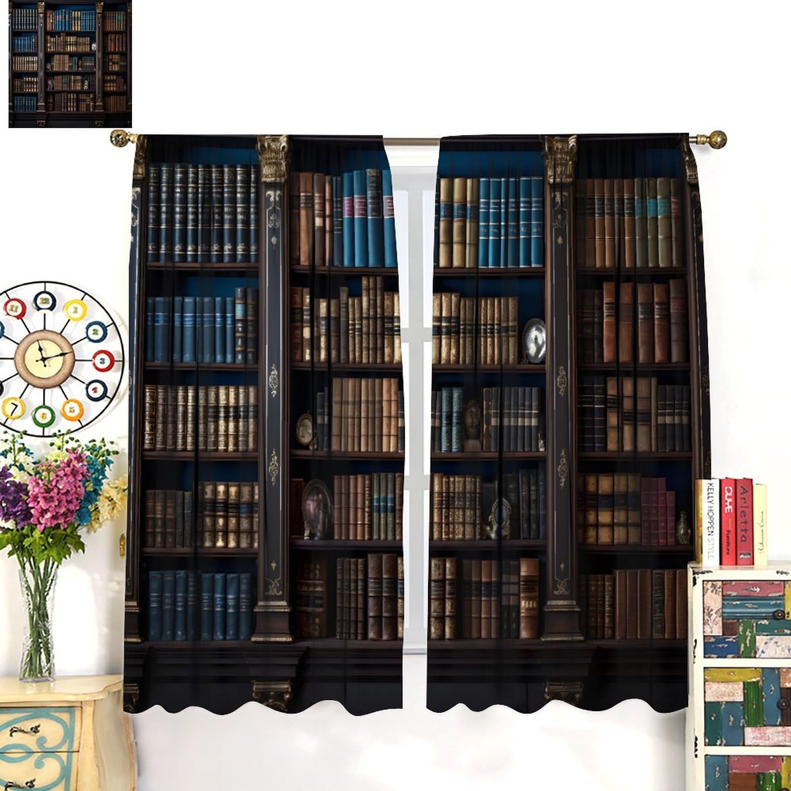 AAVEUP Antique Bookshelf Curtains for 20.5″W x 44.5″L (Pack of 2), Style-5