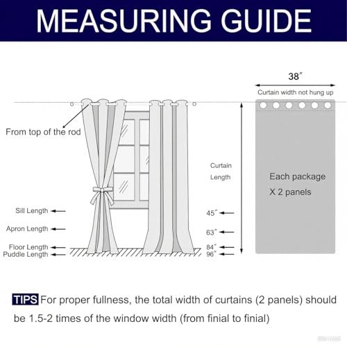 out Curtains for Bedroom with Tiebacks – Thermal 38″W x 54″L (Pack of 2) Black