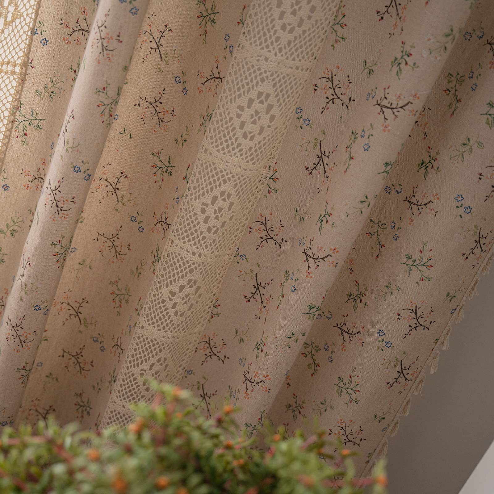 Floral Curtains 84 Inch Length 2 Panels Crochet Lace Patchwork Drapes Semi-Sh…