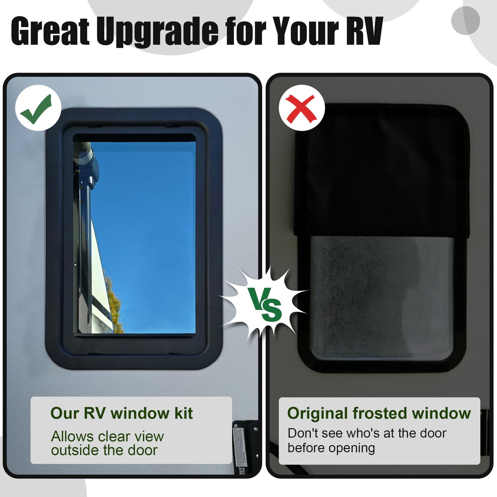 RV Entry Door Window with Low-Profile Shade 12 W x 21 H – Black