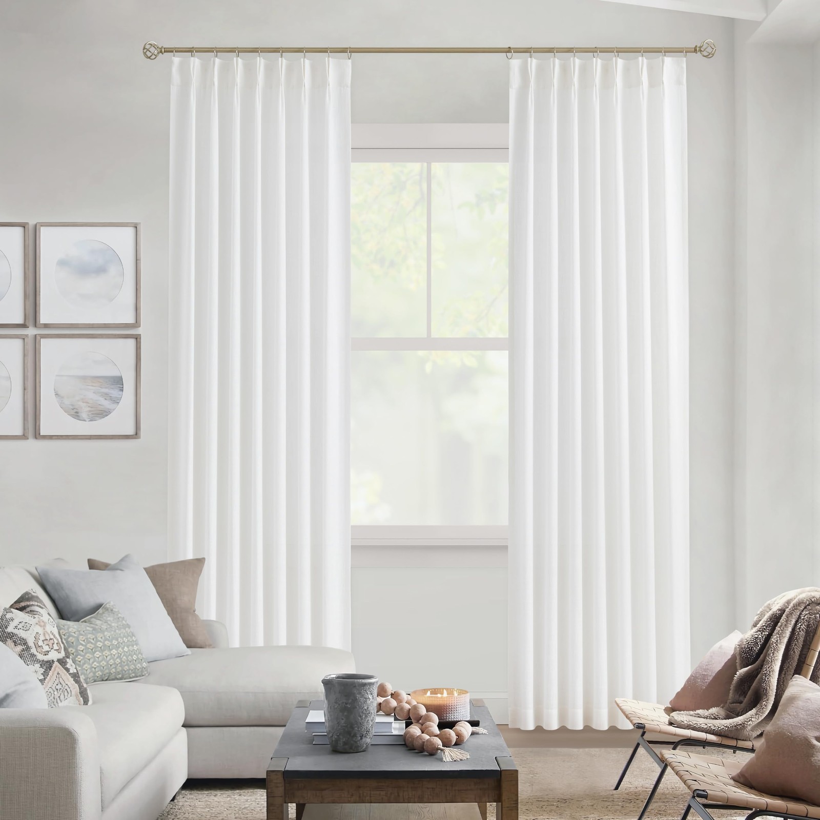 White Pinch Pleated Semi Sheer Curtains Textured Light Filtering Window Curta…