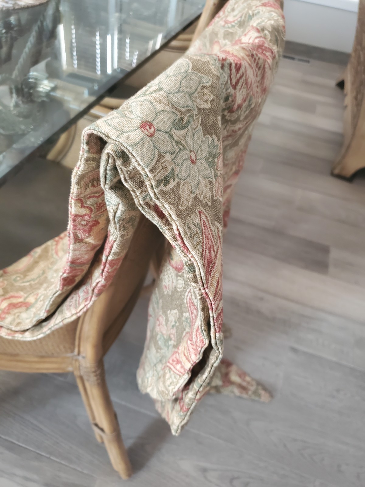 TWO (2) CUSTOM MADE 72″ L X 25″ W JACOBEAN MUTED MULTI-COLOR LONG SCARF VALANCES