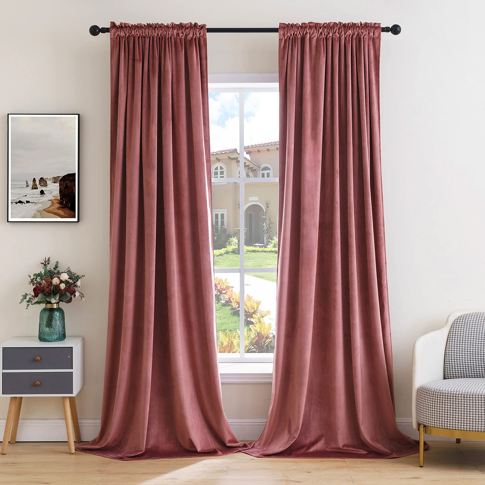 MIULEE Dusty Rose Pink Velvet Curtains 52″W x 96″L (Pack of 2),