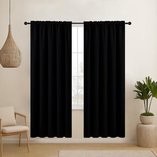 Pureout Curtains 63 inch Length 2 Panels Set, 52″W x 63″L (Pack of 2) Black