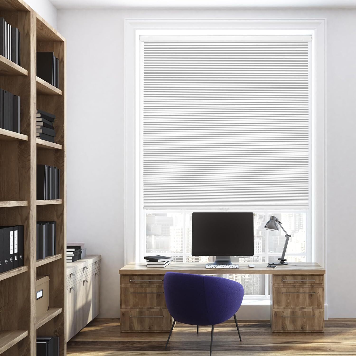 Cordless Cellular Blinds, White 34“ W x 48” H
