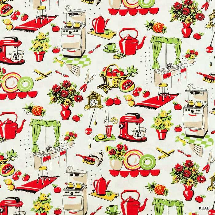 Fifties Retro Kitchen Valance Vintage 50s Appliances Cream Farmhouse Curtain