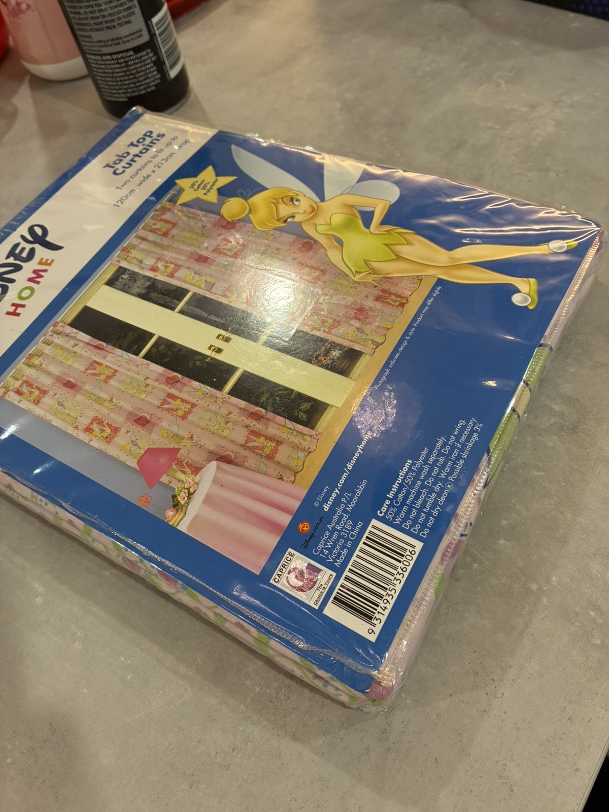 DISNEY Home Tinkerbell Curtains Tab Top Pair 120cm X 213cm Cotton Fairies Pink