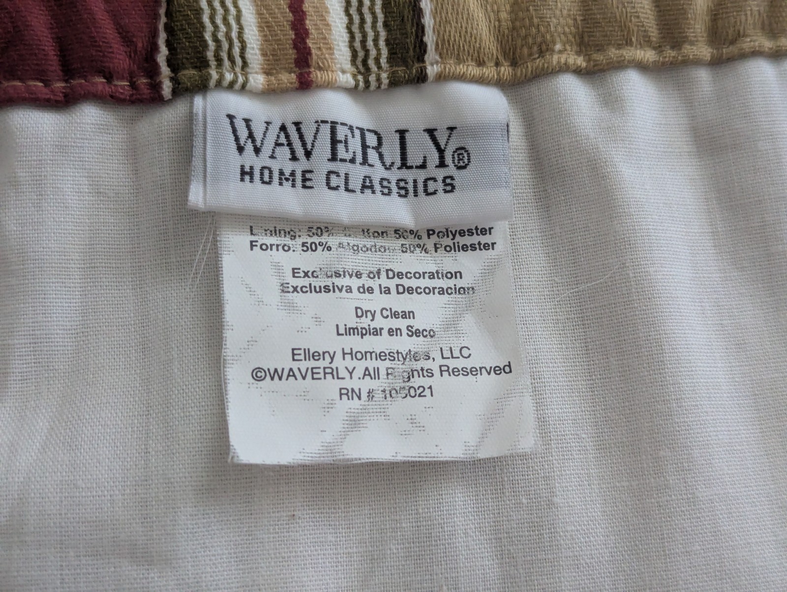 Waverly Capulet Stripe Red & Gold Beaded Lined SINGLE (1) Ascot Valance 51 x 23″