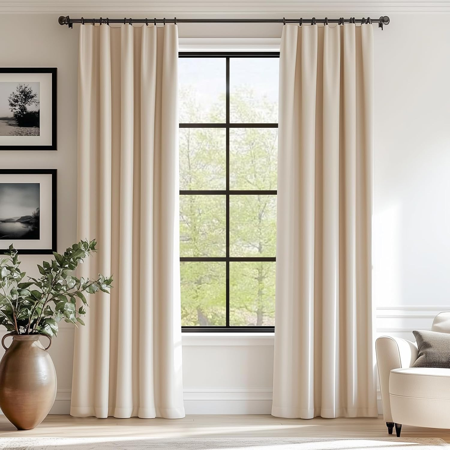 Beige Velvet Curtains Thermal Insulated Curtains 72 Inch Long Room Darkening Win
