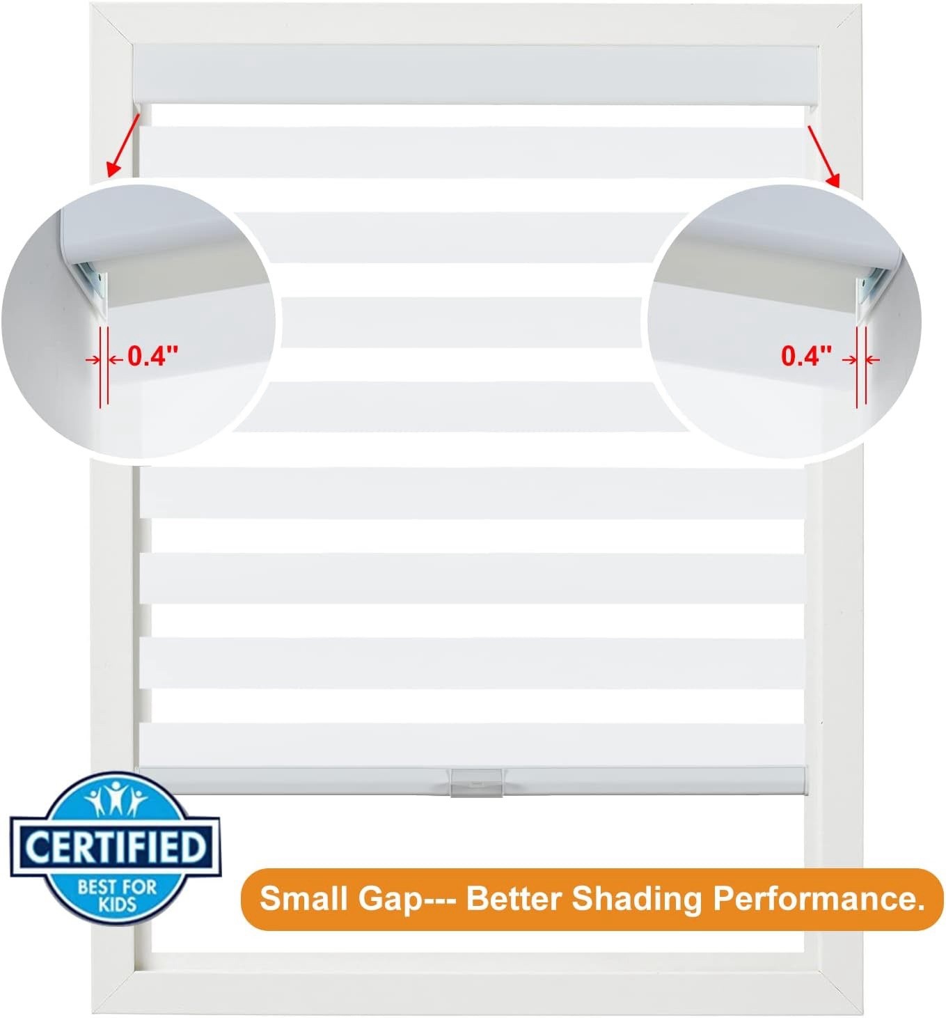 Persilux Cordless Zebra Blinds for Windows 24″ W x 72″ H White with Upgraded