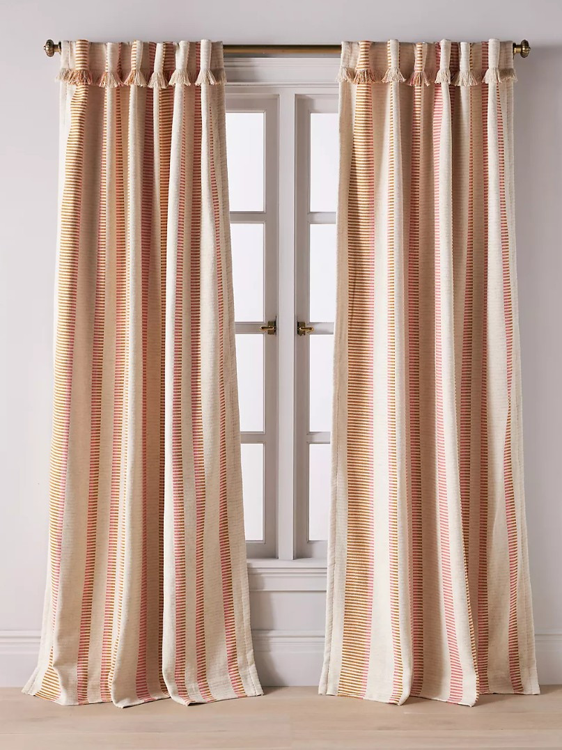 Anthropologie Pierced Stripe Cotton Blend Woven Blackout Curtain Anthropologie