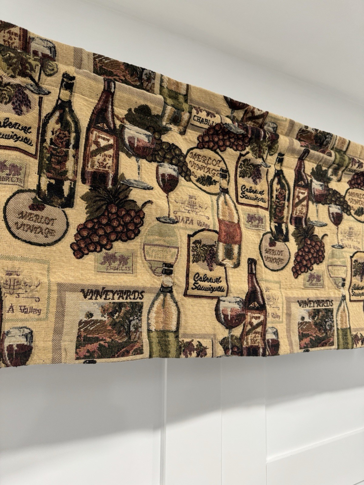 Tapestry Valance Rod Pocket Window Valance multi color Wine & Grapes set of 2
