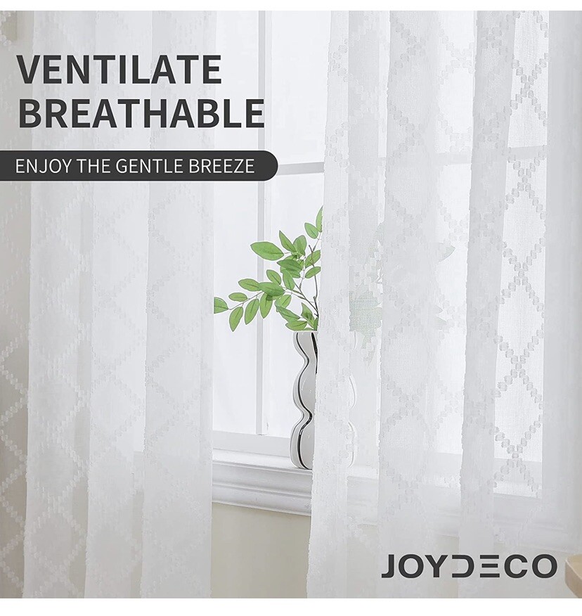 (Off White) 54×63 inch Semi Sheer Curtains for Bedroom Living Room