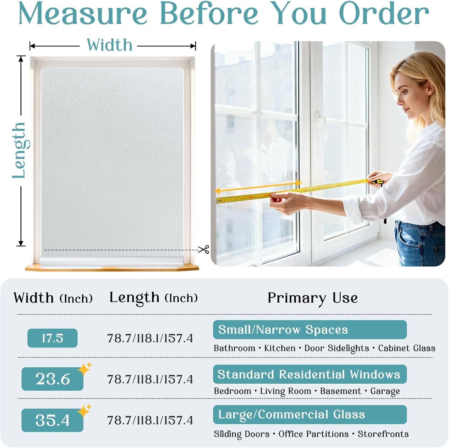 Haton Window Privacy Film Frosted Glass Film for Door Bathroom Shower, Peel & St