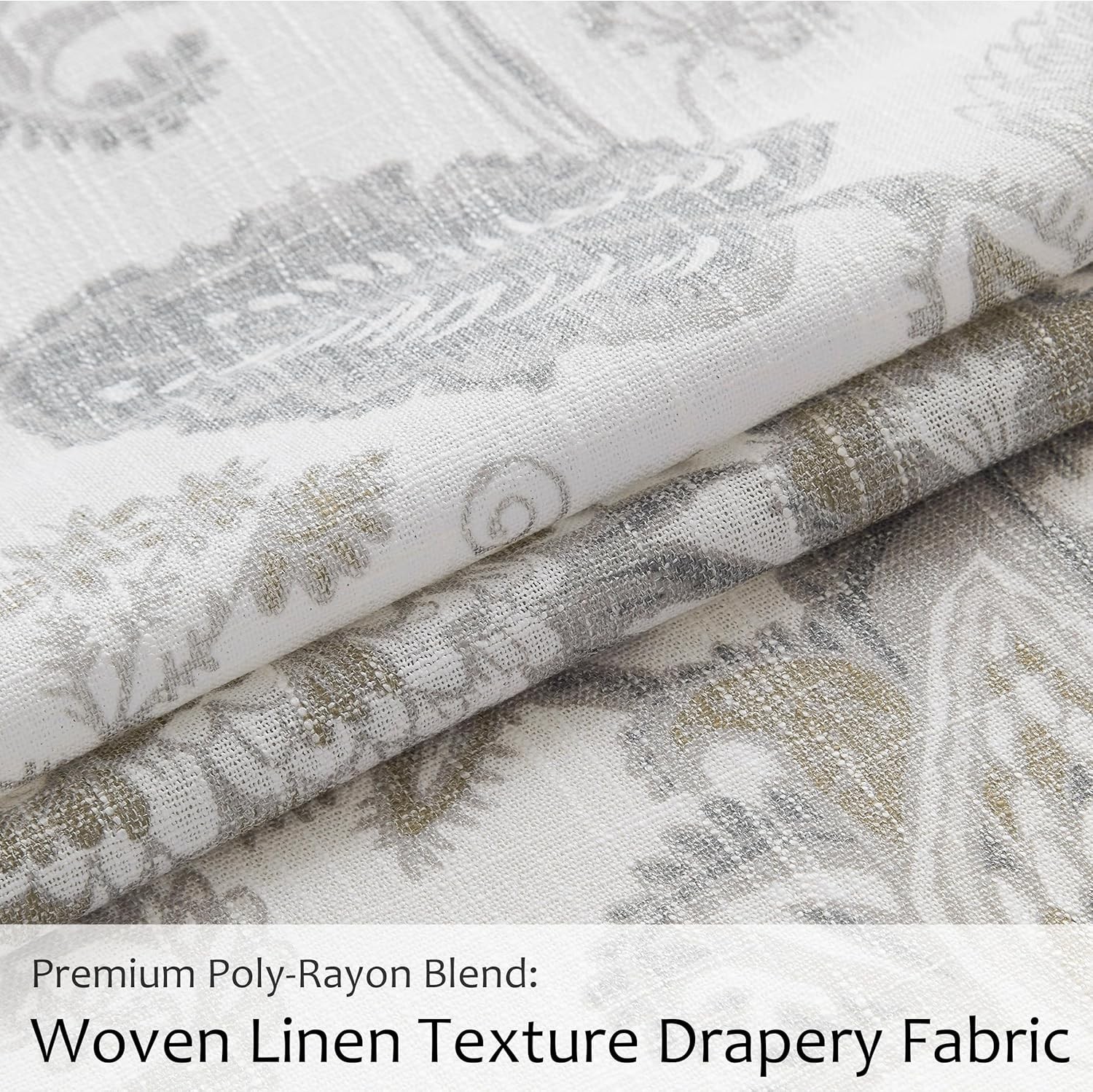 Floral Leaf Print Light Filtering Curtains Grey Linen Botanical Leaf Flower