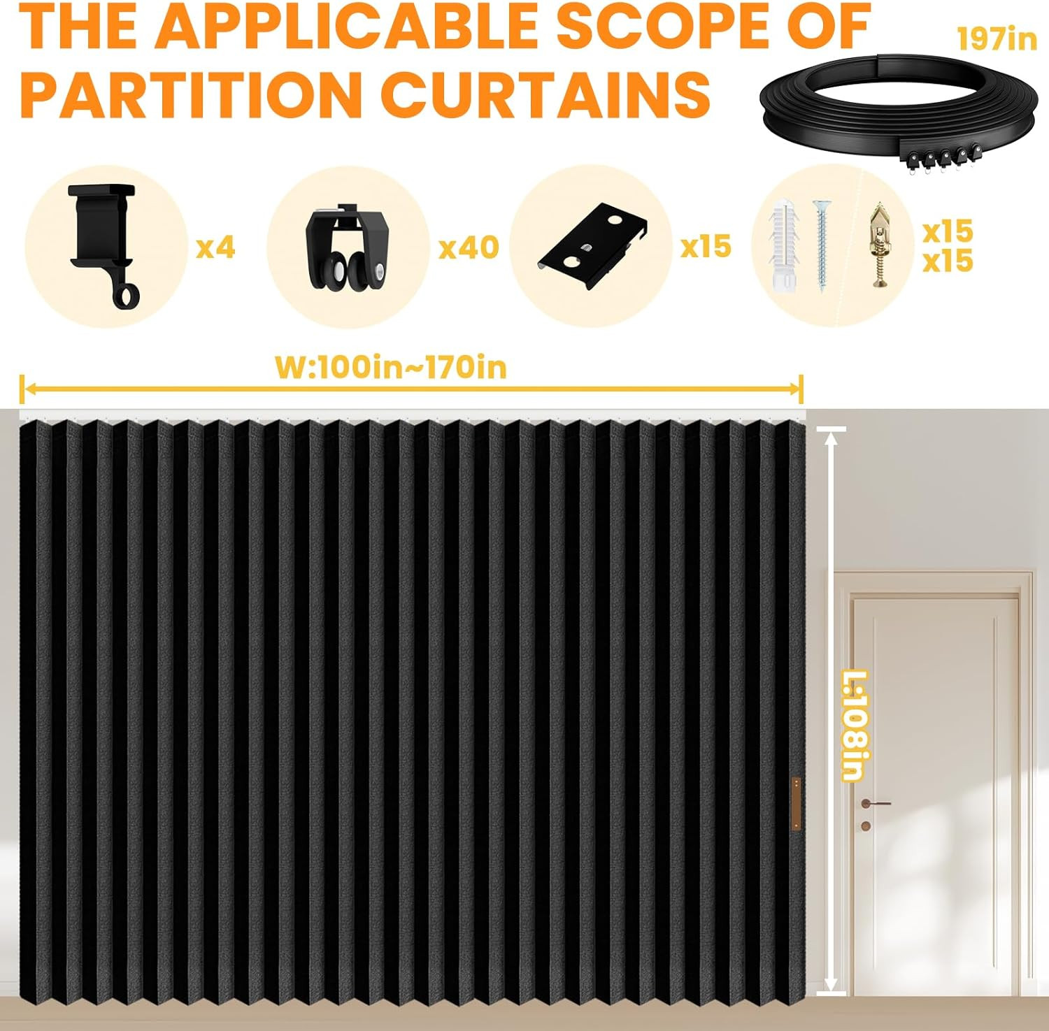 Room Divider Curtain Sets with Flexible Ceiling Track, Privacy Soundproof