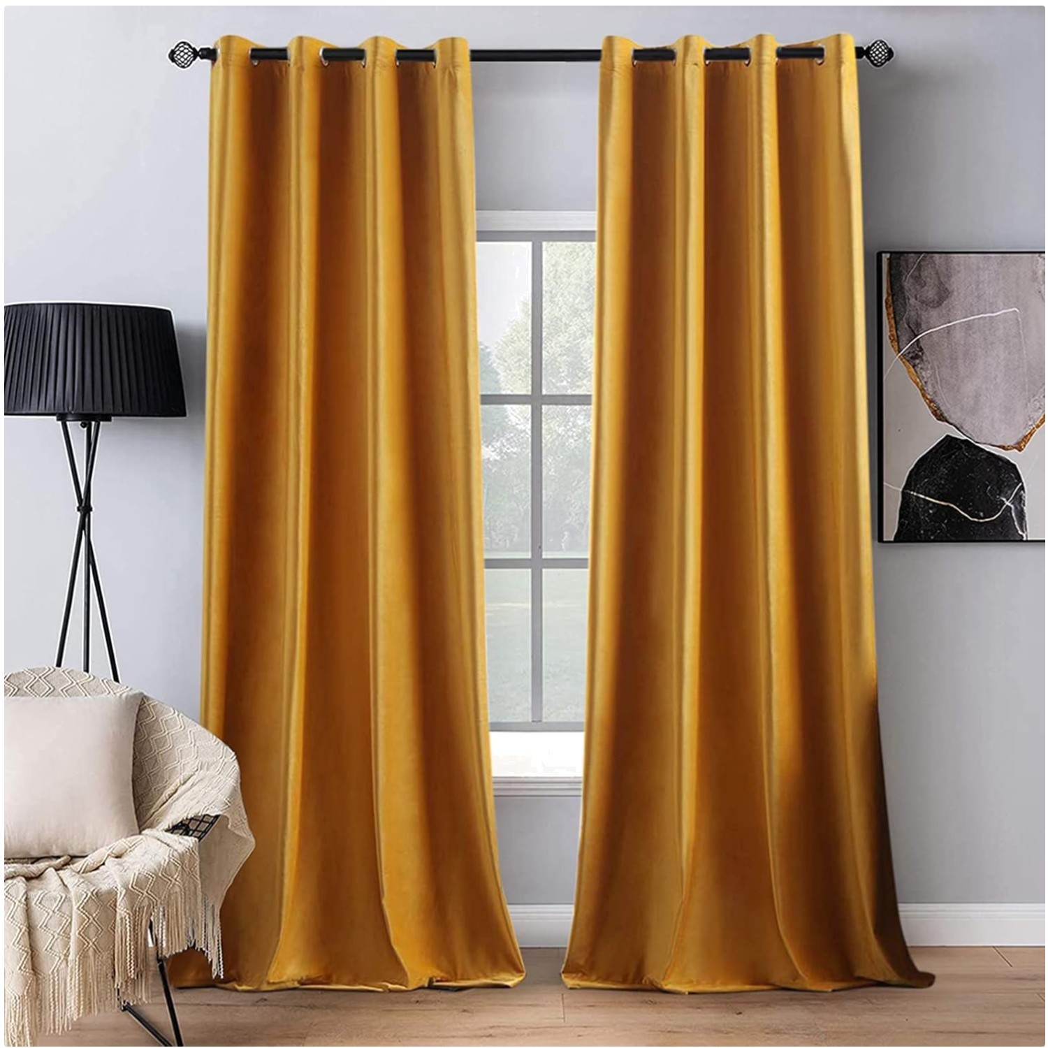 Soundproof Thermal Insulated Mustard Velvet Curtains 52×108