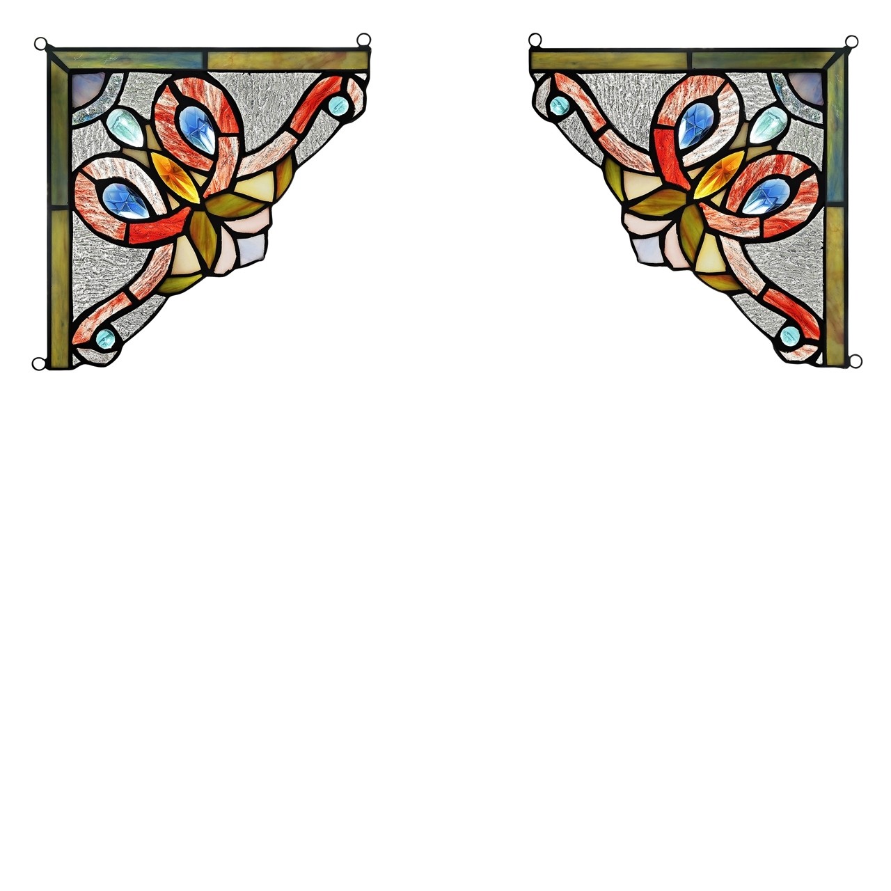 Stained Glass Corner Window Panel 8″ Victorian Handcrafted PAIR Art Glass