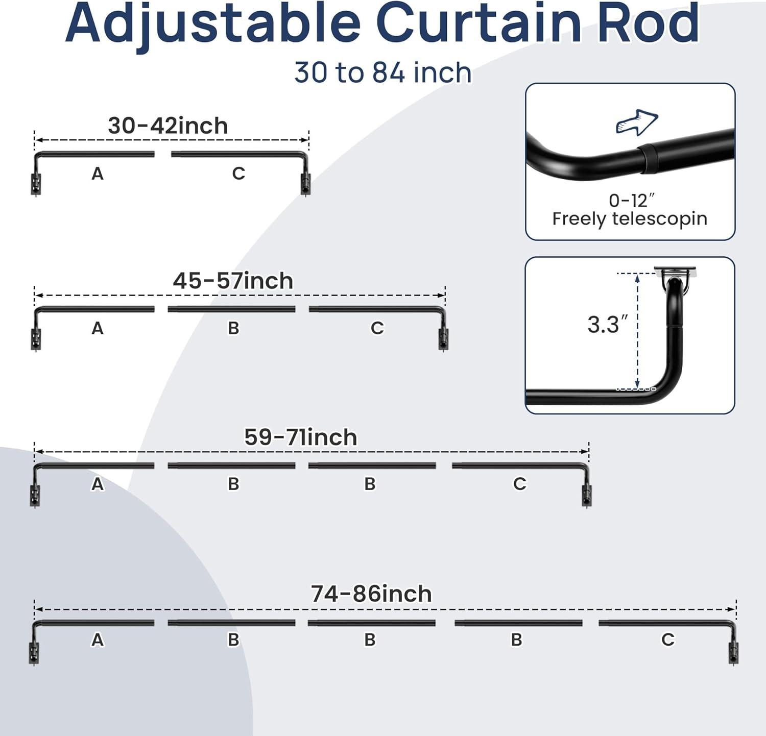 Blackout Curtain Rod Wrap Around Adjustable Window Rod Room Darkening
