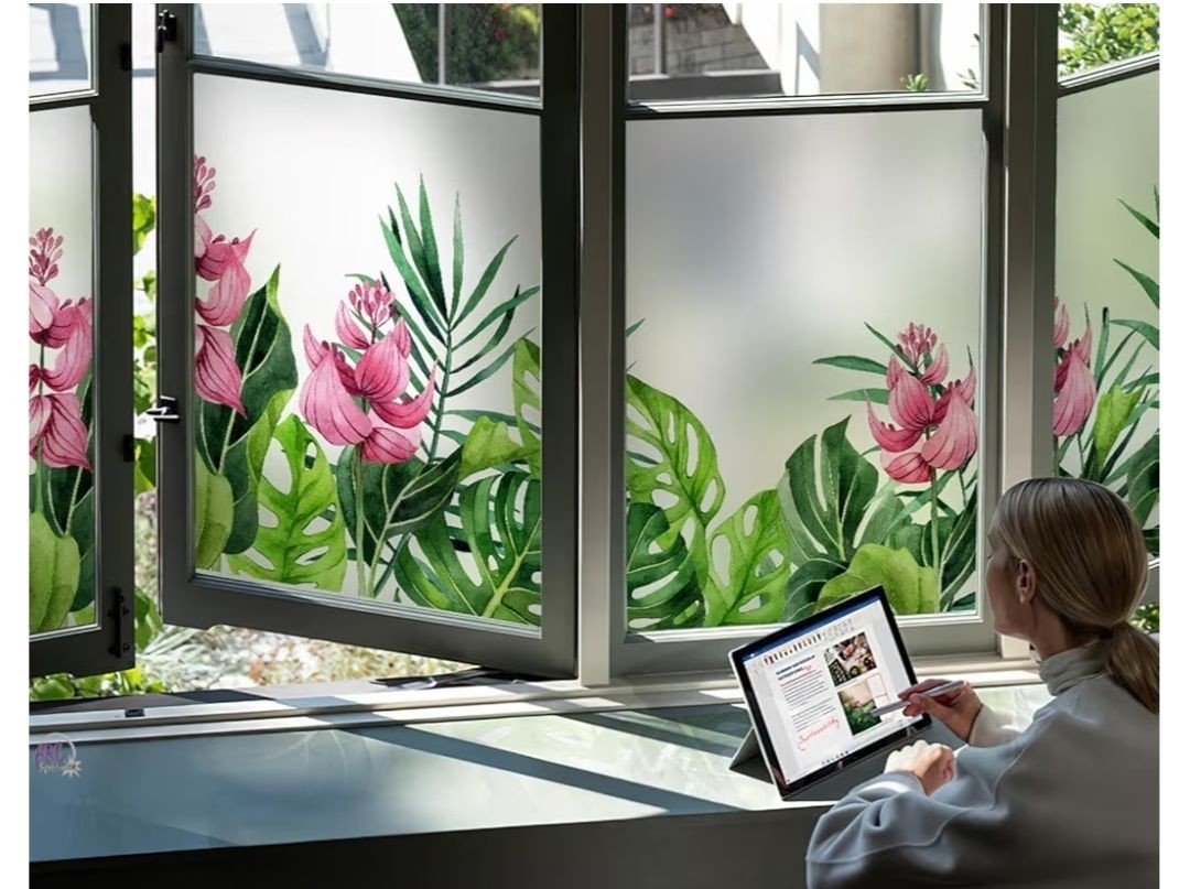 DKTIE Static Cling Decorative Window Film 35.4″ x 118.” with tools Green/Pink